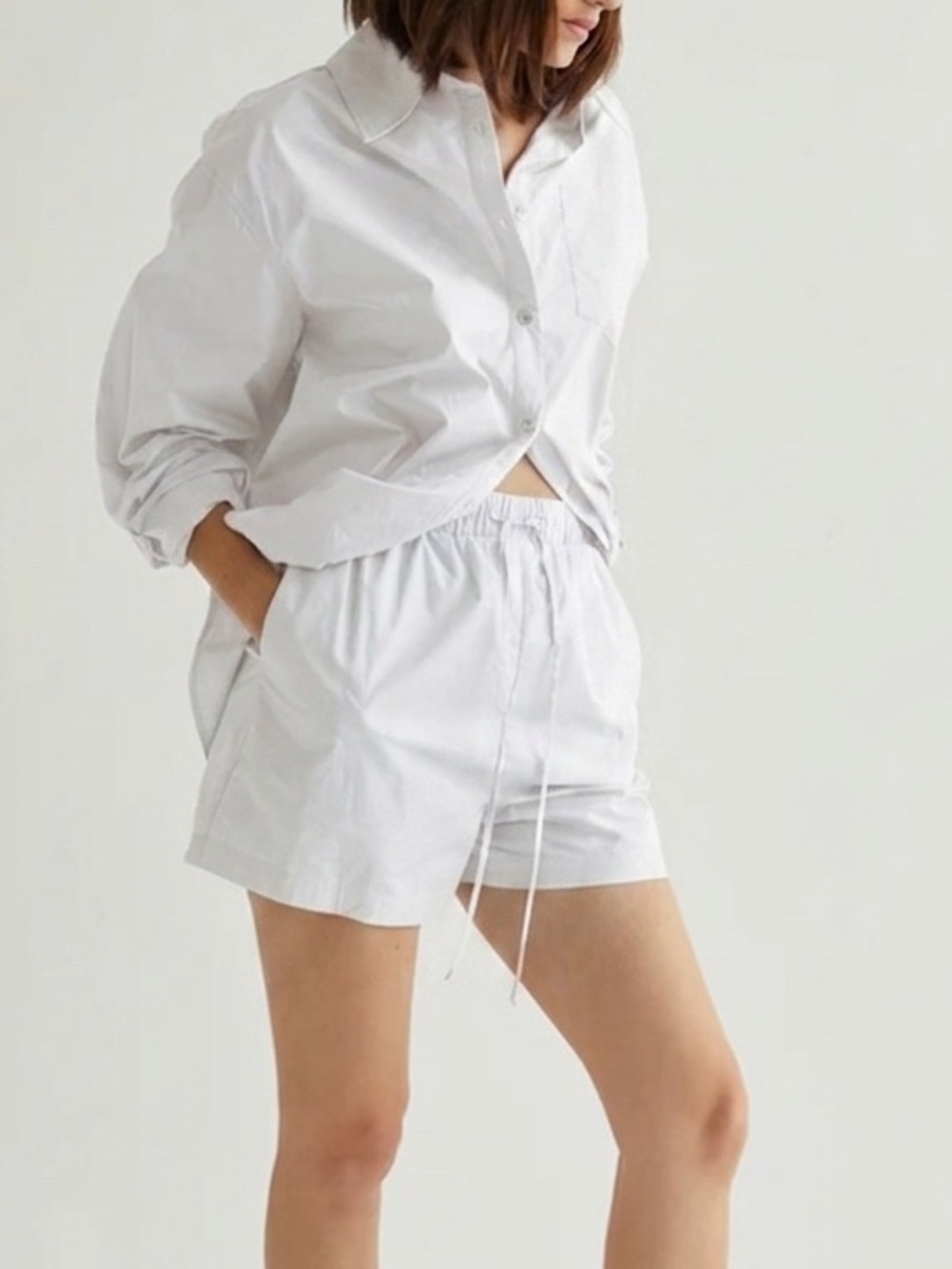 Crescent Drawstring Cotton Poplin Pull On Short | White | Medium